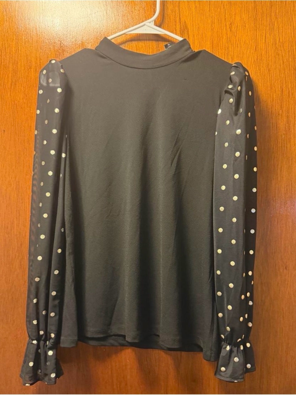 Madison Black Top with Polka Dot Sheer Sleeves